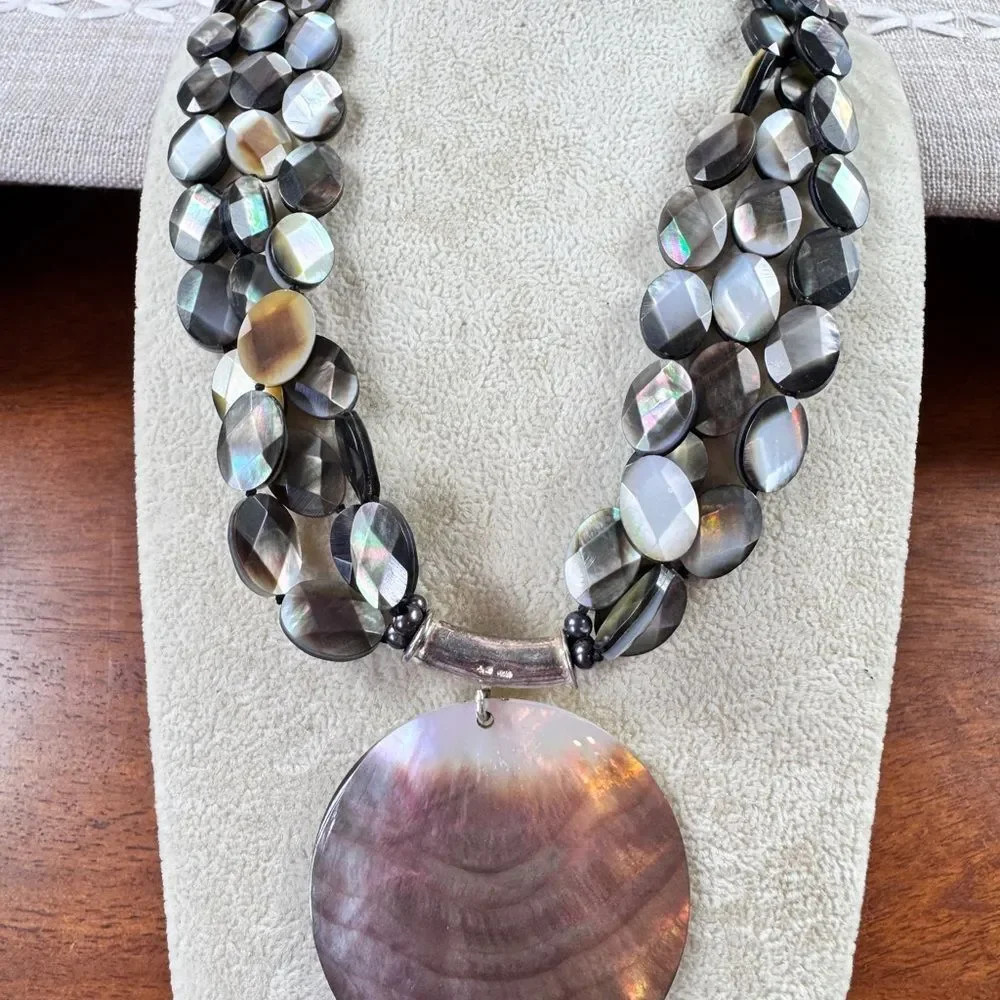 Rainbow Obsidian Shell Necklace stamped 925